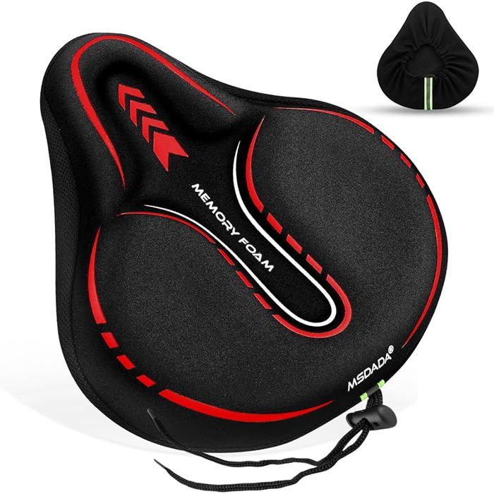 Housse de Selle de Vélo Rembourrée en Gel Mousse Extra Douce Large Housse de Selle Pour VTT Vélo D appartement Noir / Rouge