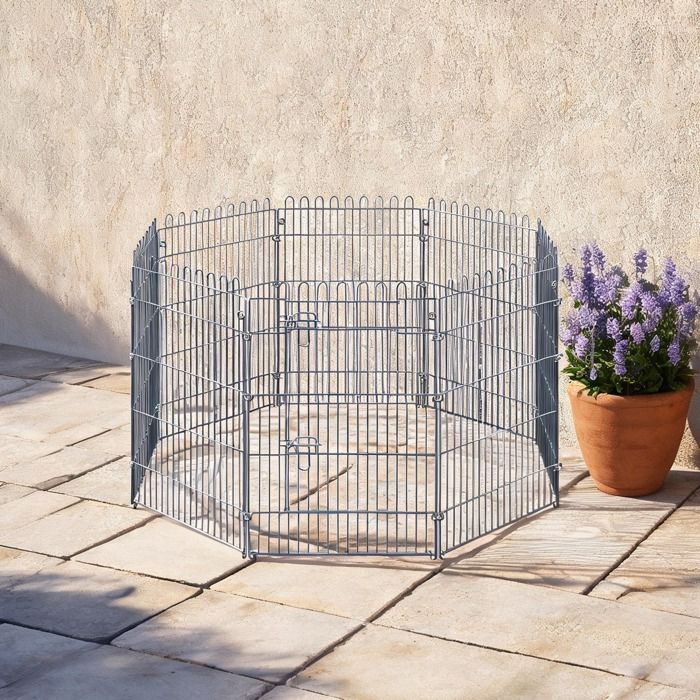 Enclos modulable 8 panneaux acier revêtu silver-tone 63 x 91 cm pour chiot et petit chien