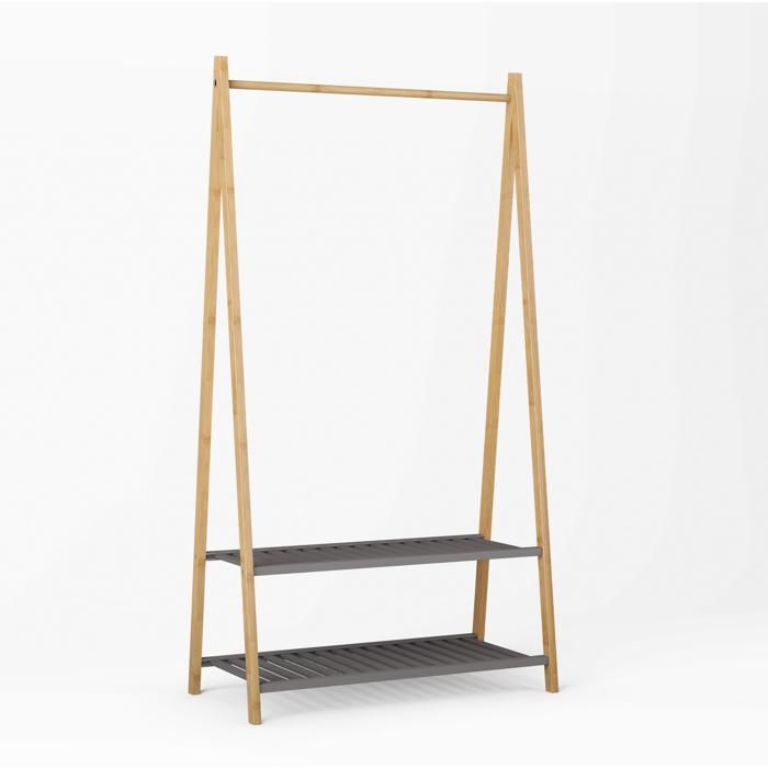 WOVREO Portant à vêtements en bambou 80 x 40 x 150 cm avec 2 étagères ouvertes style scandinave naturel