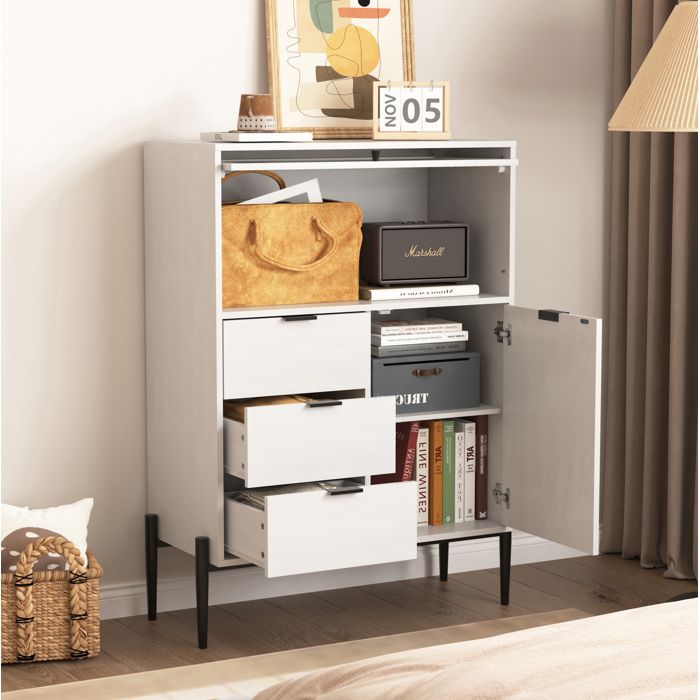 JOINERY meuble buffet haut rangement 85 x 40 x 120 cm blanc panneaux de particules 3 tiroirs 2 portes cuisine salle à manger entrée