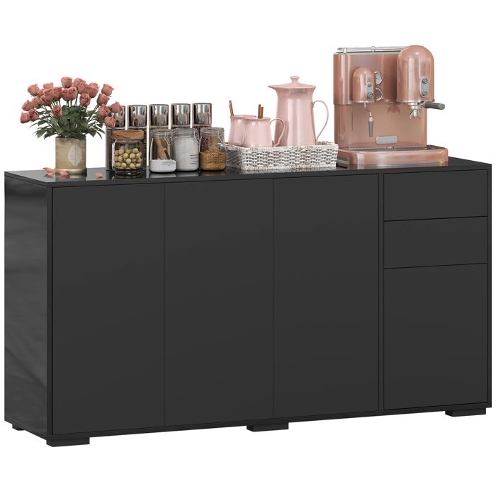 Buffet - HOMCOM - 2 tiroirs coulissants - 4 portes étagère réglable - en bois - 140 x 36 x 74 cm - noir