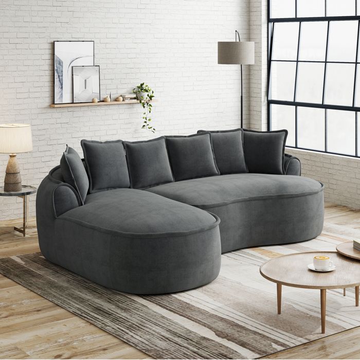 WOVREO canapé d’angle modulable L en chenille grise avec méridienne profonde larges accoudoirs sans montage