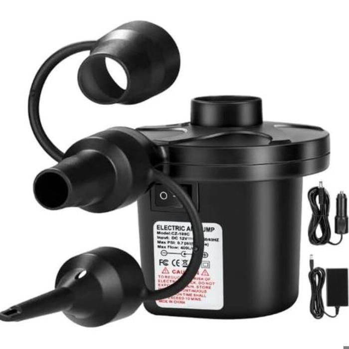 Gonfleur électrique – 3 embouts – Pour matelas/piscine – Alimentation secteur/allume-cigare – Compact – Léger – Qualité – Efficace