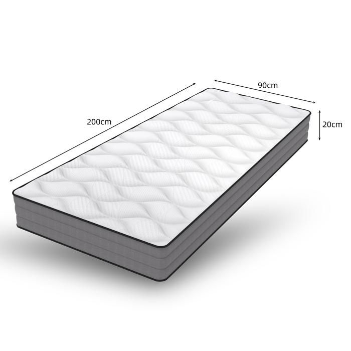 Matelas à ressorts ensachés 7 zones mémoire de forme 20 cm - HAVRYA - revêtement en lyocell blanc et gris 90 × 200 cm