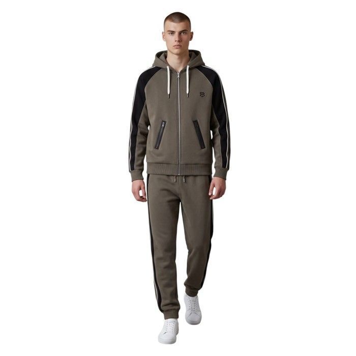 Bill Tornade Ensemble de jogging homme Bill Tornade – Sweat zippé à capuche et pantalon Ismael Kaki Homme
