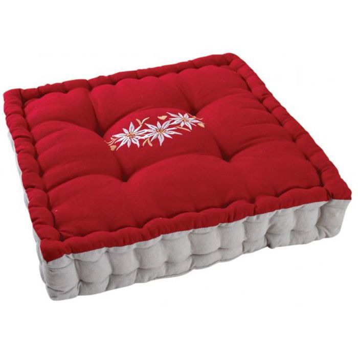 Coussin Edelweiss carré - Rouge - Coton et lin - 40 x 40 cm