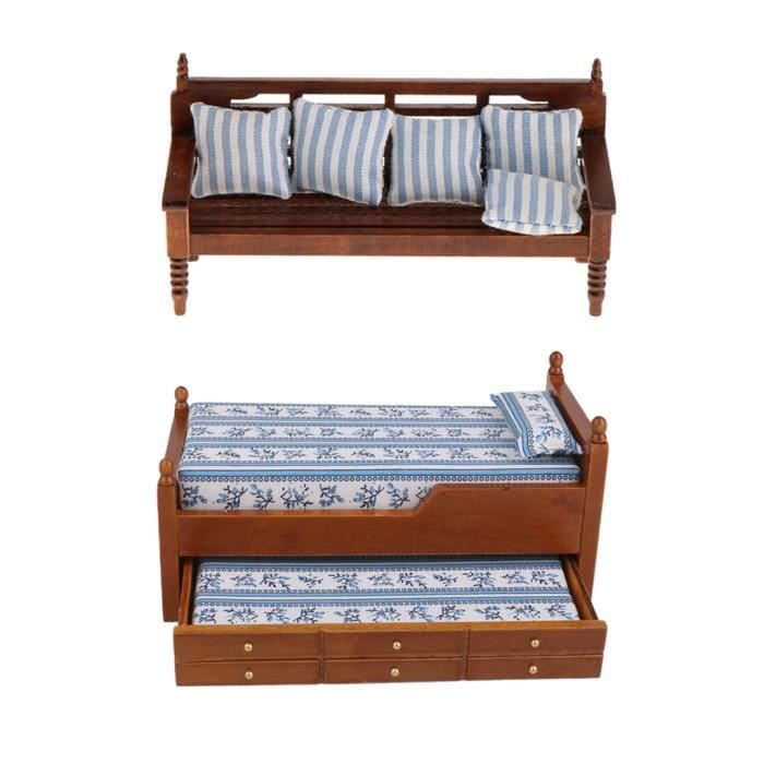 Kit De Chambre A Coucher De Chaise Longue De Lit Double Miniature 2 Couches Pour Maison De Poupee 1 12 Achat Vente Maison Poupee Cdiscount