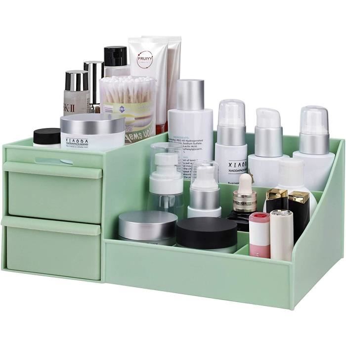 I3C YUEMA Organisateur Cosmétiques Boîte de Rangement de Maquillage Multifonctionnelle avec 2 Tiroirs et 10 Compartiments pour Maquillages Bijoux Rose 