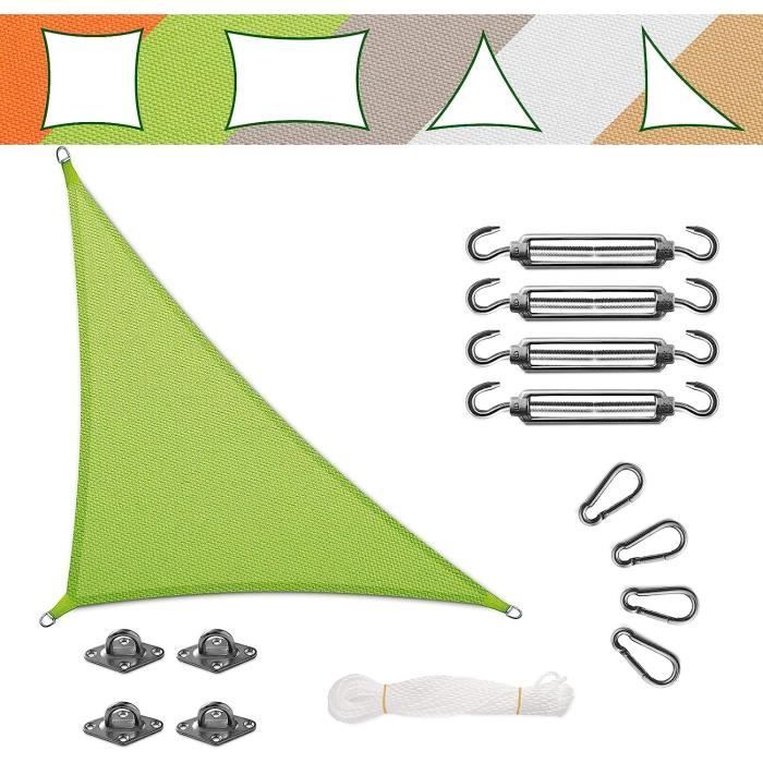 Voile D'ombrage 3.6x3.6x3.6m, Toile Imperméable Pour Terrasse, Protection UV, Avec 3 Anneaux En O En Acier Inoxydable