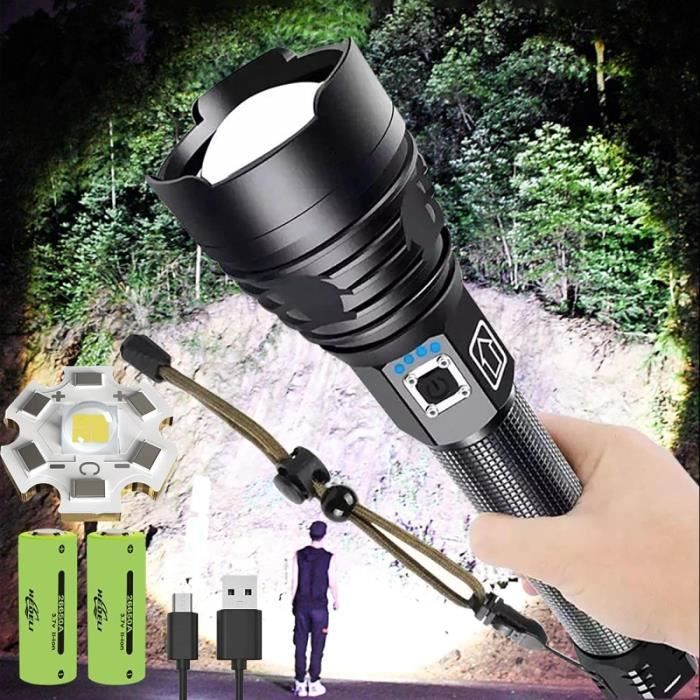 Lampe De Poche LED A76 Rechargeable Puissante - Noire, 16.5 Cm - Neuf (défauts Possibles)