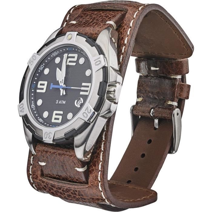 Bracelet Cuir Véritable Vintage 20mm 22mm 24mm 26mm – Retro Élégant Pour Montre Homme Femme