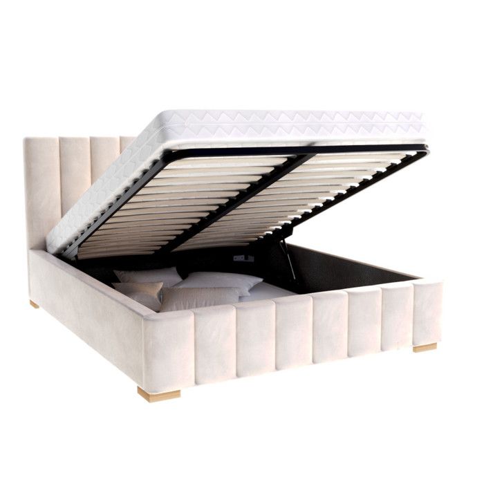 Lit Coffre Anton 140 x 190 cm avec sommier à lattes relevable Crème Lit Coffre Anton 140 x 190 cm avec sommier à lattes relevable Crème