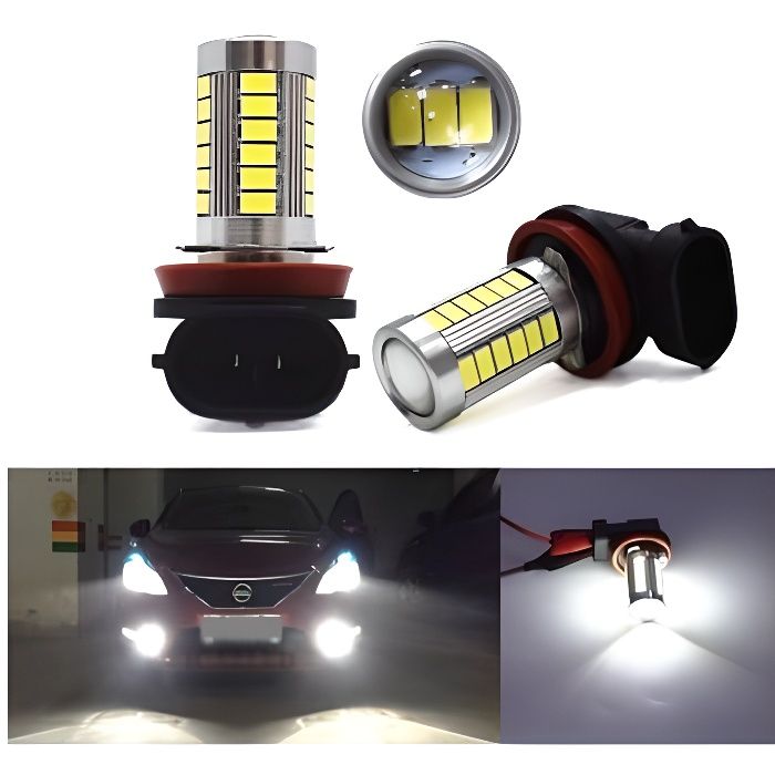 Ampoules H11 LED 33 SMD Lampe 6500K Blanc phares motos antibrouillard Voiture