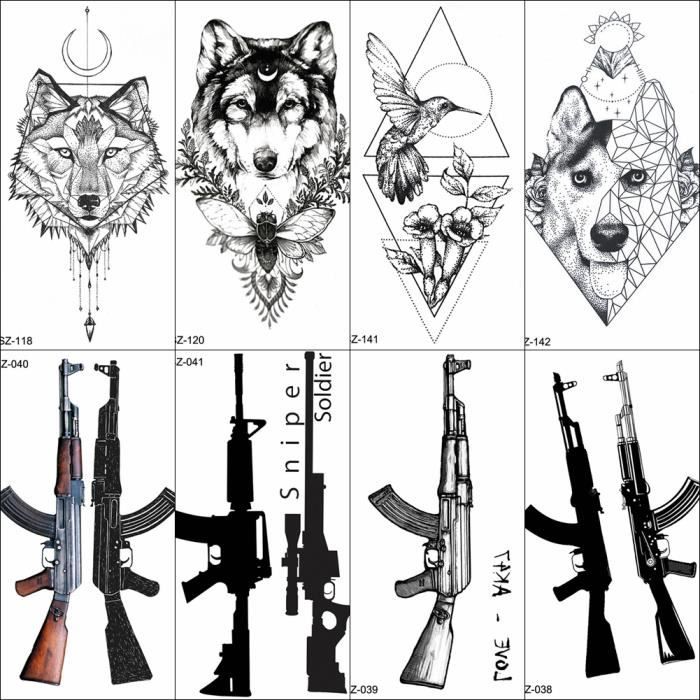 8 Morceaux Cool Arme Loup Hommes Tatouages Temporaire Femmes