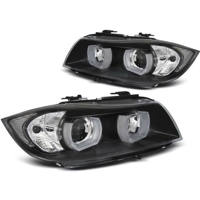 Paire de feux phares BMW serie 3 E90 - E91 05-08 xenon angel eyes led 3D noir (MI6)