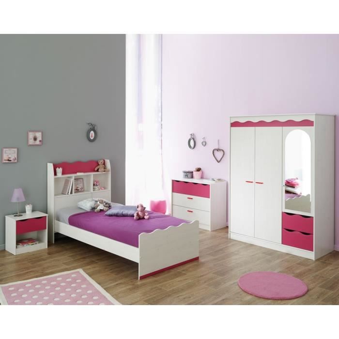 Chambre Enfant Complete 90 190 Blanc Rose Lola L 90 X L 190