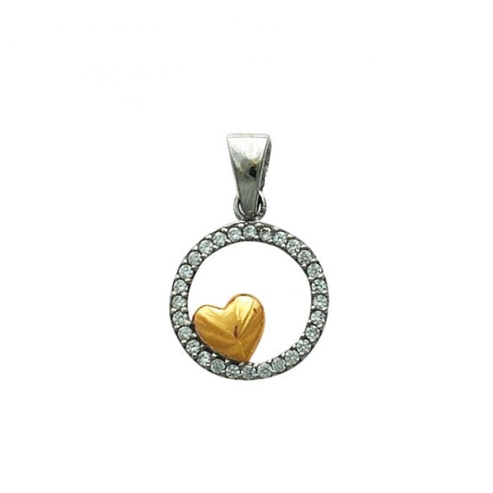 Pendentif Cœur Or Bicolore 18k Avec Perle - 0,37 Grammes - Occasion Remis à Neuf