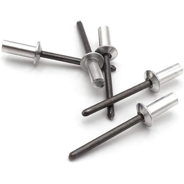Lot de 50 rivets pop en aluminium à tête bombée ouverte 2,4-3,2-4-4,8 ...
