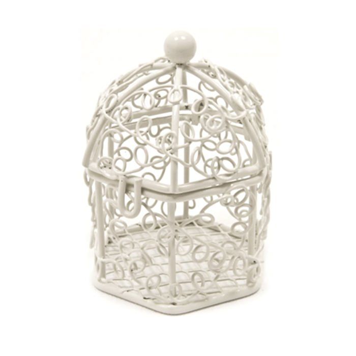 TENDANCES FETES HOBI Mini-Cage Oiseaux en M&eacute;tal Blanc 