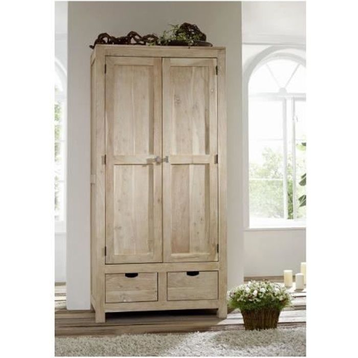 armoire/penderie - bois massif d'acacia blanchi - nature white #99