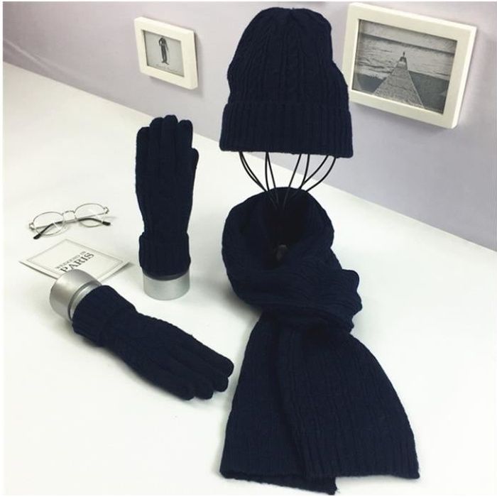 Ensemble bonnet, écharpe et gants pour femme - Chapeaux d'hiver 3 pièces -  Cache-cou et gants, écharpe, gants, cache-oreilles pour femme