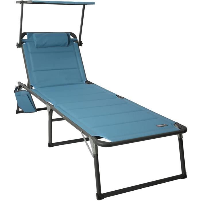 chaise longue en aluminium homecall - bleu - contemporain - dossier réglable - poids max 150 kg