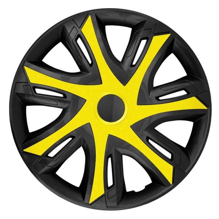 Enjoliveurs de roue pour jantes en acier NRM N-Power Jeu de 4 enjoliveurs bicoloree Plastique ABS (Jaune/noir 14)