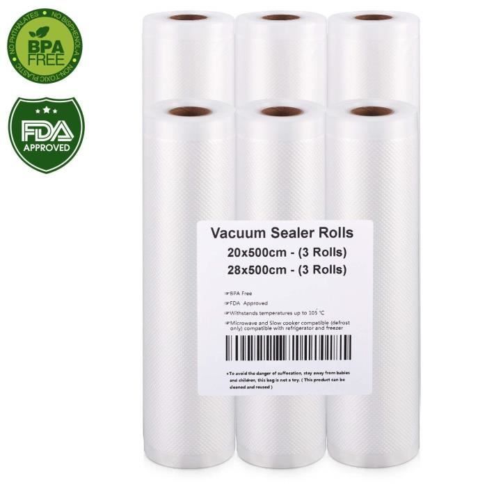 Sacs Sous Vide - ZGEER - Pack de 6 rouleaux 20x500cm et 28x500cm - Sans BPA - Approuvé par la FDA