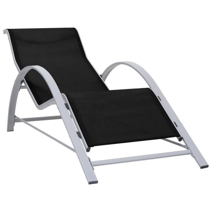 6804•jille® chaise scandinave - best chaise longue textilène et aluminium noir - 167 x 60 x 66 cm