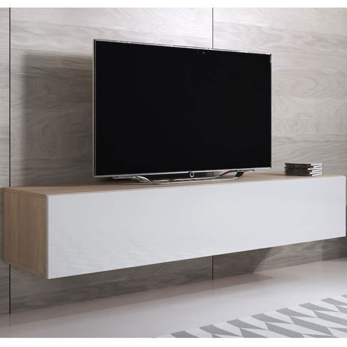 Design Ameublement - Meuble TV LUKE H2 Suspendu - Sonoma et Blanc Mat - 160x30x40cm Design Ameublement - Meuble TV LUKE H2 Suspendu - Sonoma et Blanc Mat - 160x30x40cm