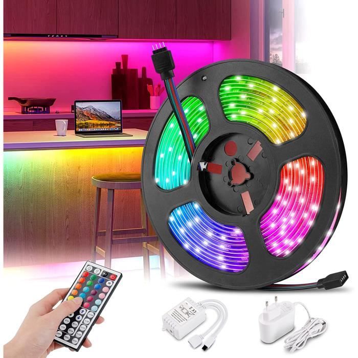 Ruban LED 5m, Bande LED RGB led chambre avec 44 Touches Télécommande,  Multicolores lumiere led guirlande lumineuse Découpable [86] - Cdiscount  Maison