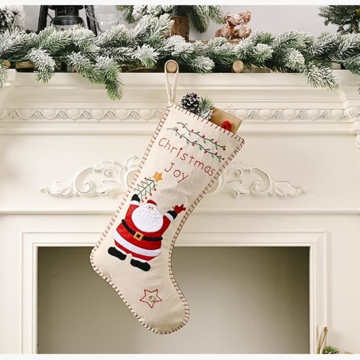 Décoration De Sapin,Bas De Noël En Lin,Ensemble Personnalisé Avec Nom  Brodé,Père Noël,Bonhomme De Neige - Type Senior - Cdiscount Maison