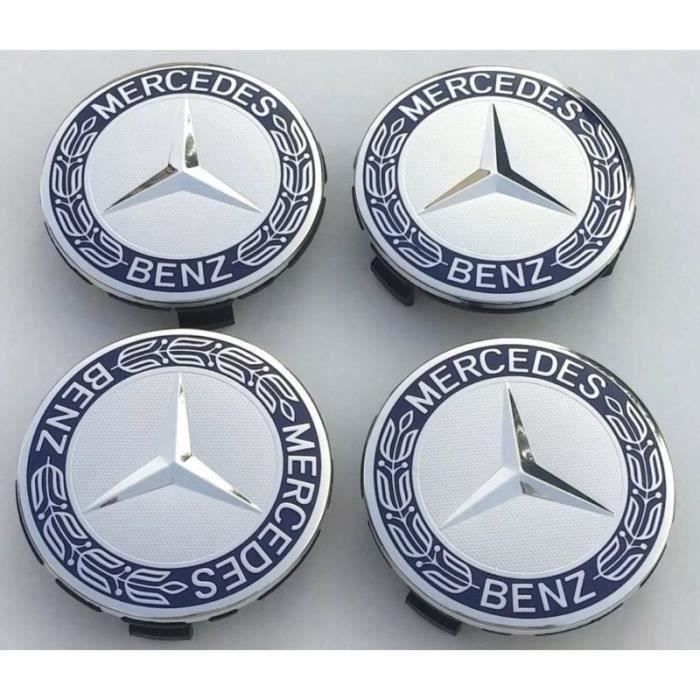 4 x Mercedes chrome et du bleu centre de roue enjoliveurs QUf1084
