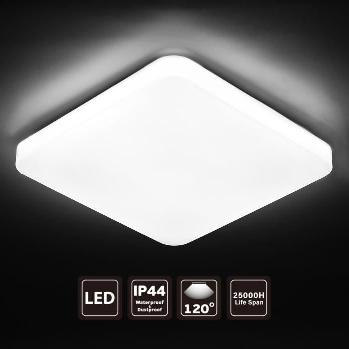 LED plafonnier installation-lampe 18w 1080lm rectangulaire 20x20cm car hauteur 20mm-Blanc chaud 