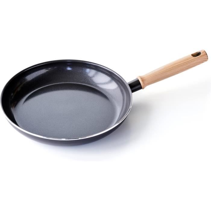 RIOVARM Poêle Antiadhésive Beige 28 Cm – Poignée Amovible – Compatible Induction