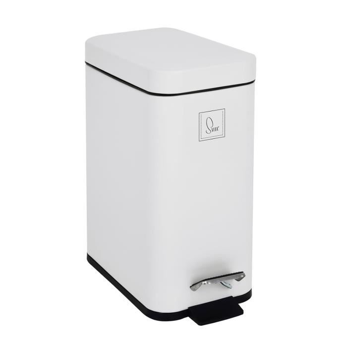 Jessar - Poubelle à Pédale, Capacité de 5 Litres, Fermeture Douce, Couvercle en Bambou, Blanc main image 0
