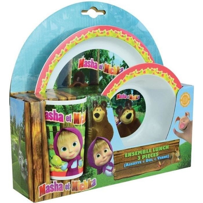 Ensemble repas MASHA ET MICHKA - FUN HOUSE - Micro-ondable - Multicolore