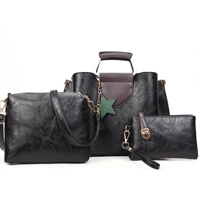 Sac à Main Femme Noir - Fourre-tout Avec Bandoulière - Simili Cuir Et Fausse Fourrure - Neuf
