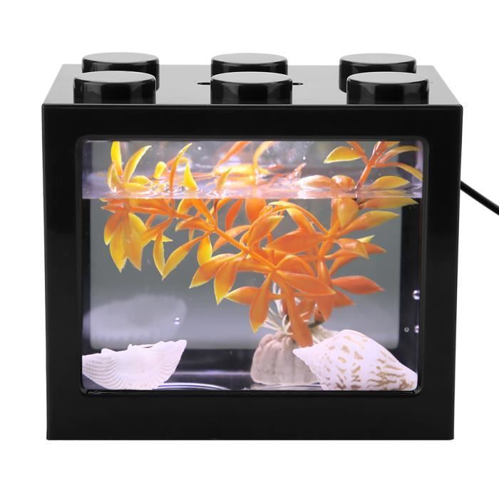 pai aquarium complet avec pompe, filtre et éclairage led, environ 12 * 8 * 10.5cm (noir) cq003