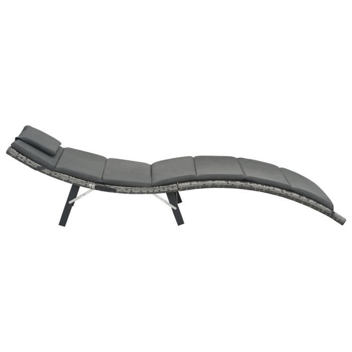 CUQUE Chaise longue pliable avec coussin Résine tressée Gris CQ003