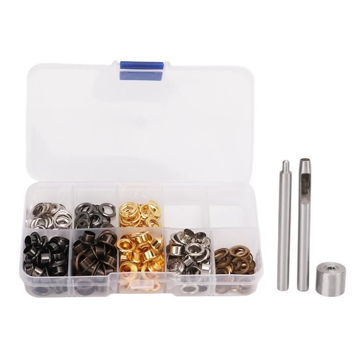 HARFINGTON Lot de 400 œillets en métal de 1,5 mm pour chaussures, vêtements, ceinture, sac, projet de bricolage, 4 couleurs