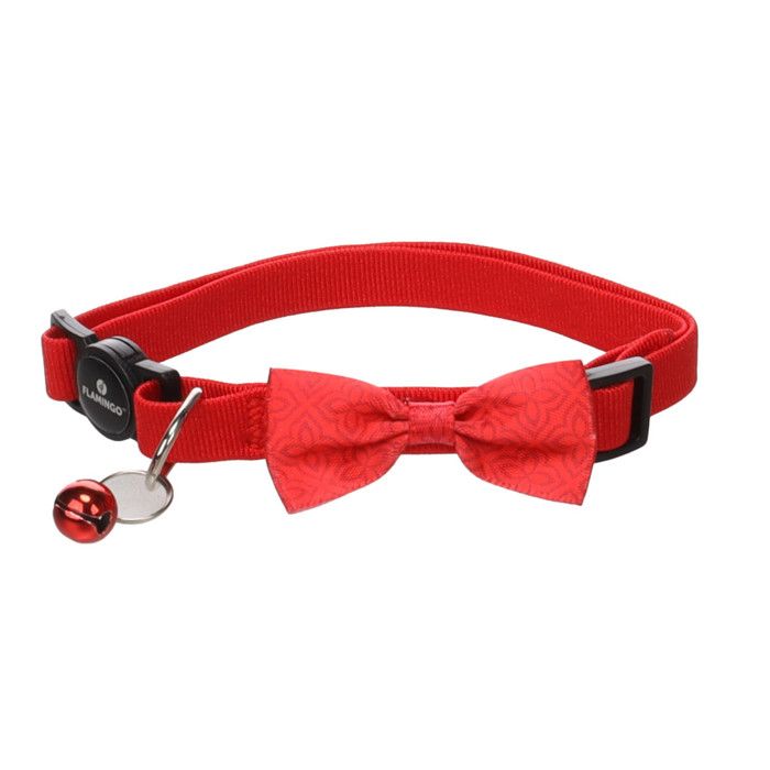 Meilleurs prix pour Collier pour chat - FLAMINGO - Nœud Castor Rouge - 20-35 cm - Réglable - Nylon avec clochette