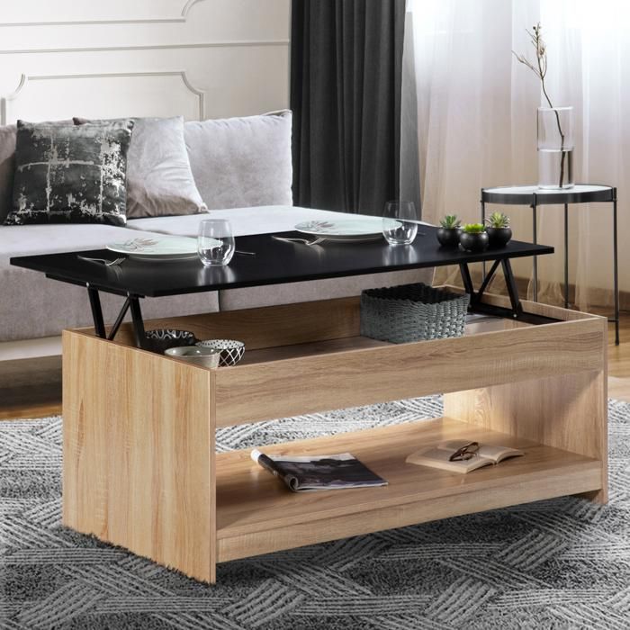 Table Basse Plateau Relevable Soa Bois Imitation Hetre Plateau Noir Achat Vente Table Basse Table Basse Plateau Relevable Cdiscount
