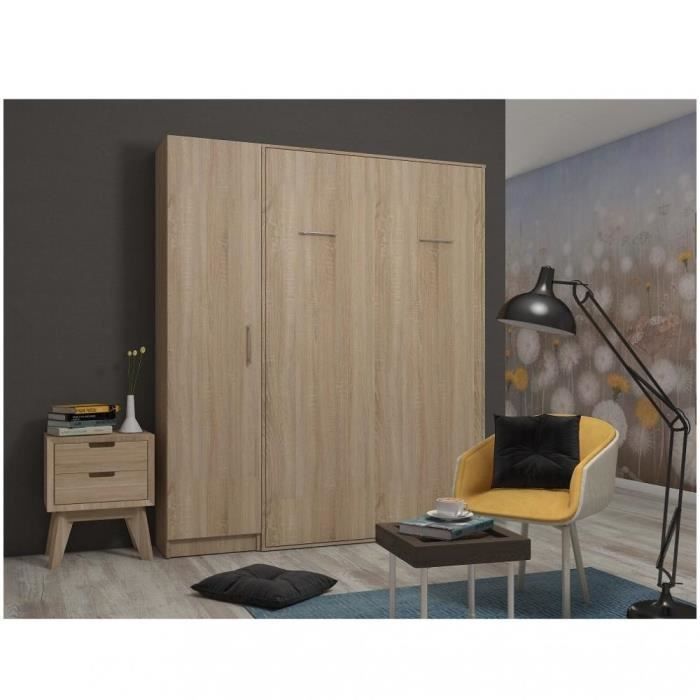 Composition Armoire Lit Escamotable Smart V2 Chene Naturel Couchage 140 X 200 Cm Colonne Armoire Natural Bois Inside75 Achat Vente Lit Escamotable Composition Armoire Lit Cdiscount