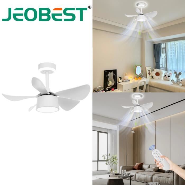 Ventilateur de plafond JEOBEST avec lumière et télécommande - 5 pales en ABS - blanc - Jeobest