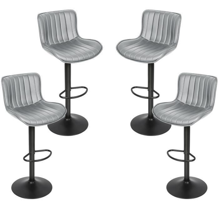tabouret de bar chaises de cuisine 4x - kedia - réglable et rotatif à 360° - gris clair - salon - pu - lot de 4