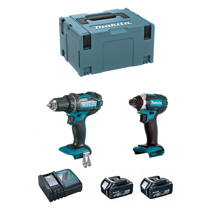 MAKITA Kit DLX2127TJ DDF482 + DTD152 + 2 x 5 0 Ah + DC18RC + MAKPAC 3