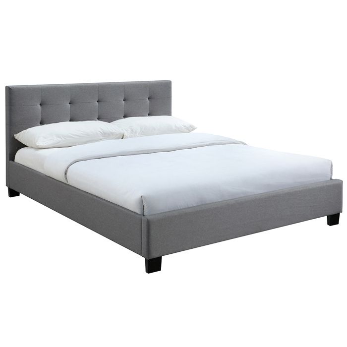 Lit adulte Marquise - Miliboo - 160 x 200 cm - Tissu gris capitonné - Métal - Contemporain - Design Lit adulte Marquise - Miliboo - 160 x 200 cm - Tissu gris capitonné - Métal - Contemporain - Design