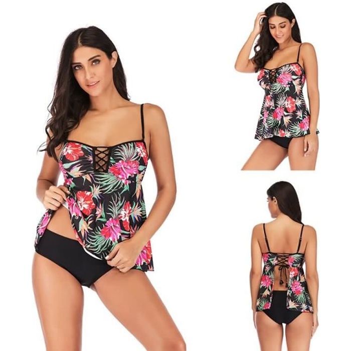 Bikini Deux Pièces Femme - Bandeau Et Slip - Imprimé Floral Fleuri - NEUF Avec étiquettes