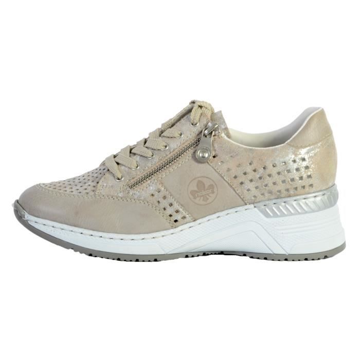 Baskets basses cuir Rieker - Bleu marine - Lacets élastiqués - Plat